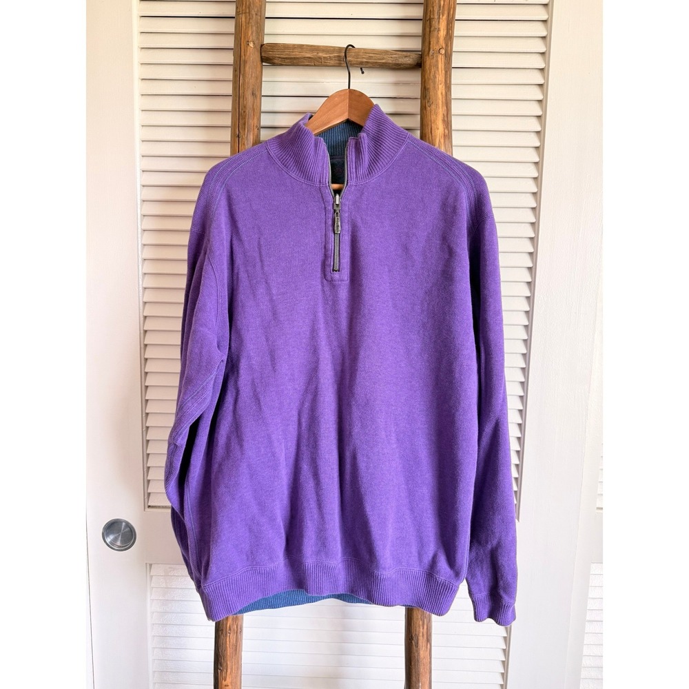 Tommy Bahama Purple Cotton 1/4 Zip Pullover Sweater‎ Men's Large